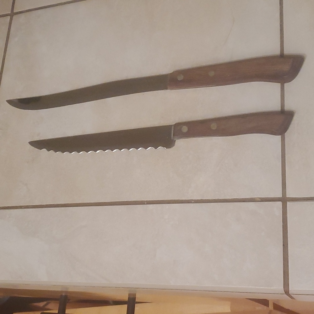 Set of 2 Vintage Household Surgical Steel Knives Wooden Handles